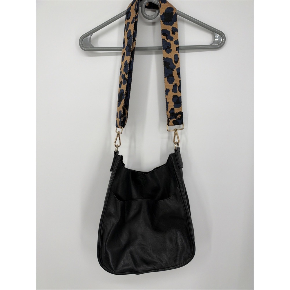 ahdorned Black Crossbody Bag Womens Medium Messenger Blue Leopard Strap